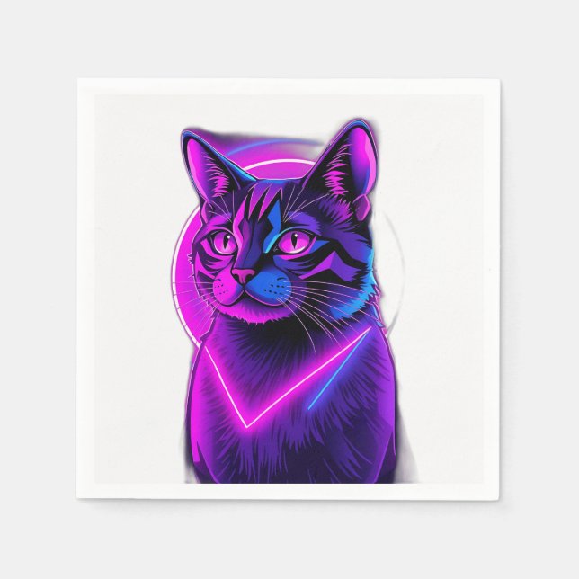 Guardanapo De Papel Neon Synthwave Cat Art (Frente)