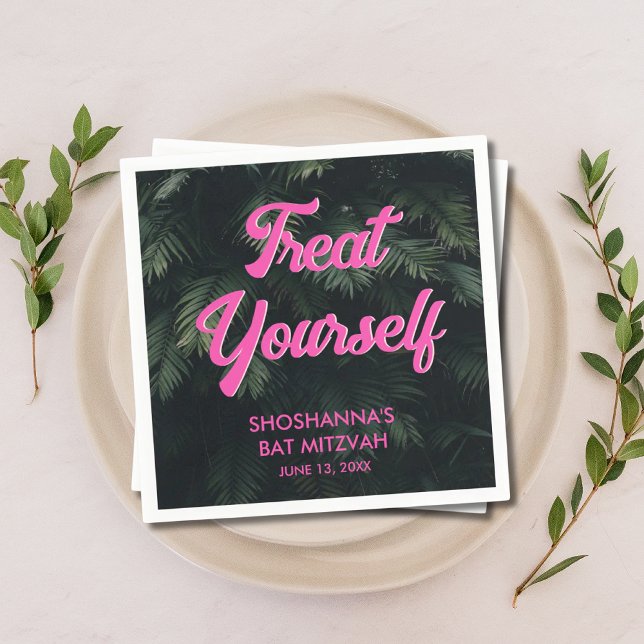 Guardanapo De Papel Neon Tropical Bat Mitzvah Napkins Personalizado (Personalized Tropical Neon Bat Mitzvah Napkins)