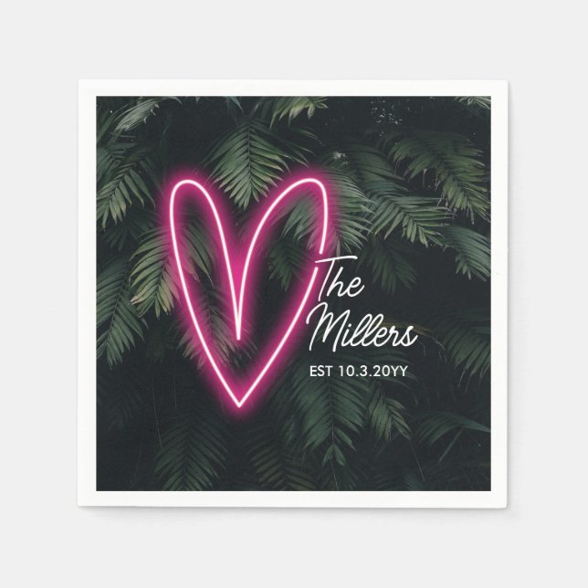 Guardanapo De Papel Neon Tropical Palm Modern Love Weds (Frente)