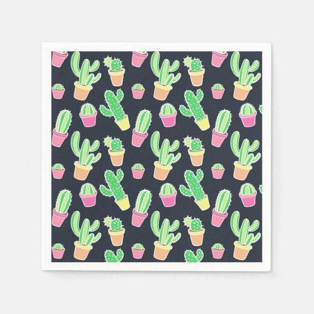 Guardanapo De Papel Neon Watercolor Cactos em Potes (Frente)