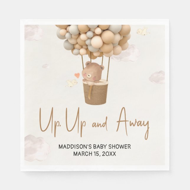 Guardanapo De Papel Neutral Hot Air Balloon Up and Away Baby Shower (Frente)