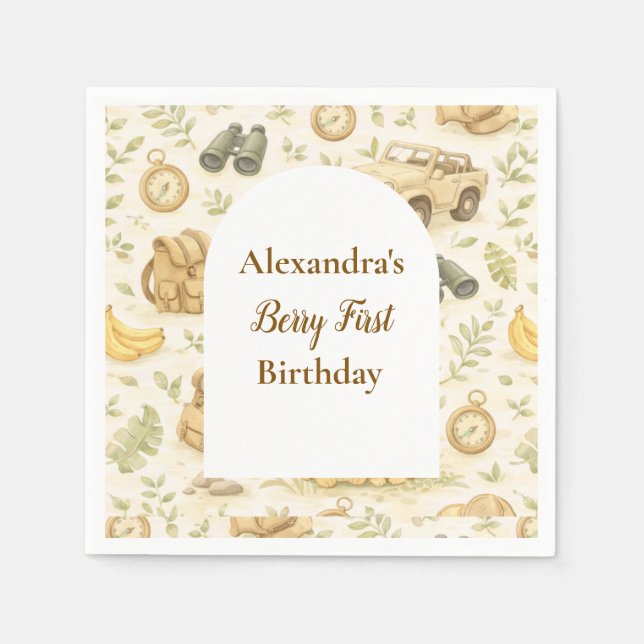 Guardanapo De Papel Neutral Safari Animals Wild One First Birthday (Frente)