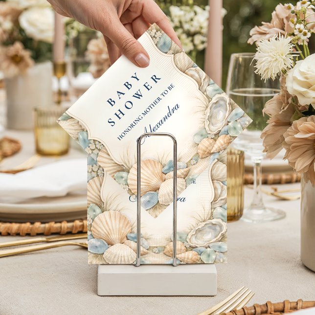 Guardanapo De Papel Neutral Seaside Shells Baby Shower (Criador carregado)