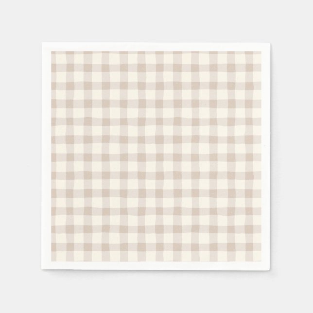 Guardanapo De Papel Neutral Tan Gingham (Frente)