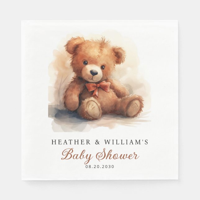 Guardanapo De Papel Neutral Teddy Bear Baby Shower  (Frente)