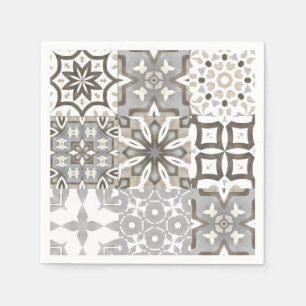 Guardanapo De Papel Neutro, bege, cinza, azulejos marroquinos