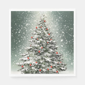Guardanapo De Papel Neve Branca em Torres de Natal Verde Ornamentos Co