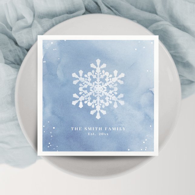 Guardanapo De Papel Neve Floco de Neve Azul Natal Artístico (Artistic Watercolor Snowflake Blue Christmas Napkins)