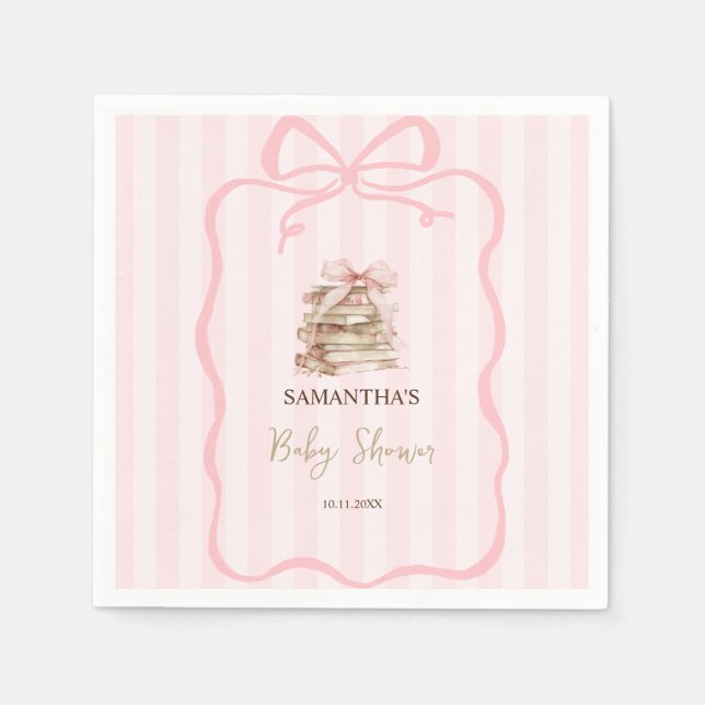 Guardanapo De Papel New Chapter Pink Bow Stripes Baby Shower (Frente)