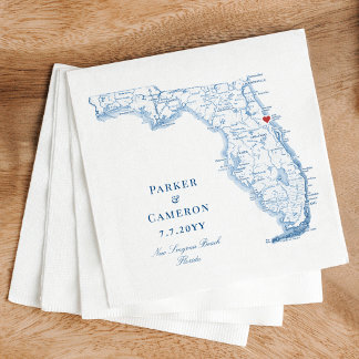Guardanapo De Papel New Smyrna Beach Florida Map Elegant Blue Wedding 