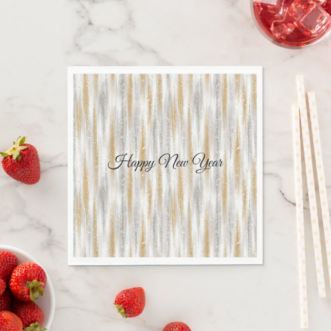 Guardanapo De Papel New Year's Eve Silver Gold Stripes Celebration (Insitu)