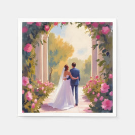 Guardanapo De Papel Newlyweds Bride & Groom Wedding Painting