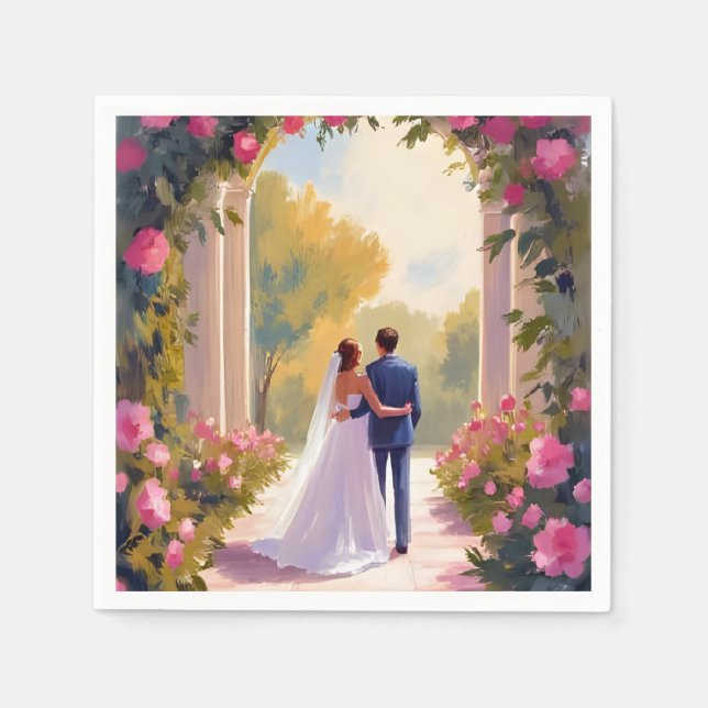 Guardanapo De Papel Newlyweds Bride & Groom Wedding Painting (Frente)