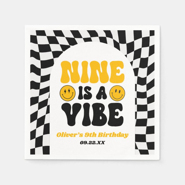 Guardanapo De Papel Nine Is A Vibe Retro Ninth 9th Birthday Party (Frente)