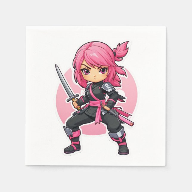 Guardanapo De Papel Ninja Girl Rosa (Frente)