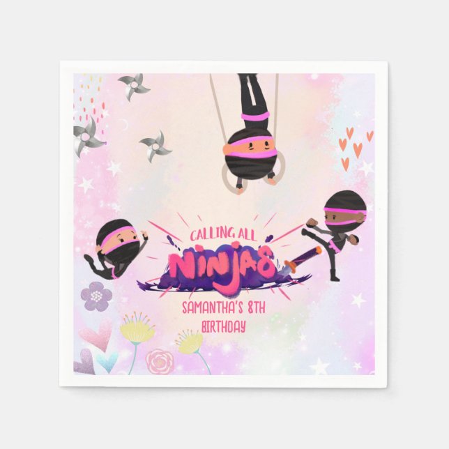 Guardanapo De Papel Ninja Warrior Girls Pink (Frente)