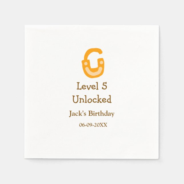 Guardanapo De Papel Nível 5 de aniversário feliz laranja castanho (Frente)