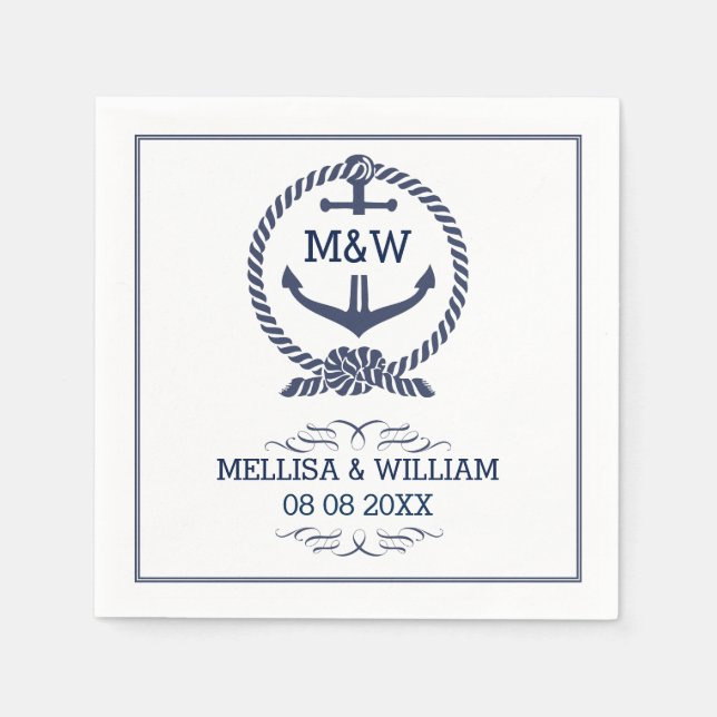 Guardanapo De Papel Nó de Âncora Náutica marinho Azul e Branco (Frente)
