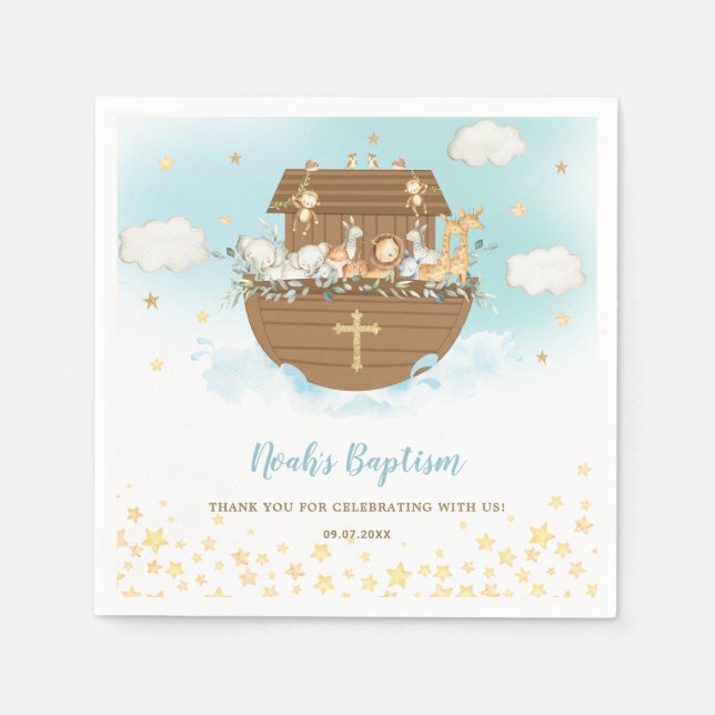 Guardanapo De Papel Noah's Ark Cute Animal Boy Baptism Christening (Frente)