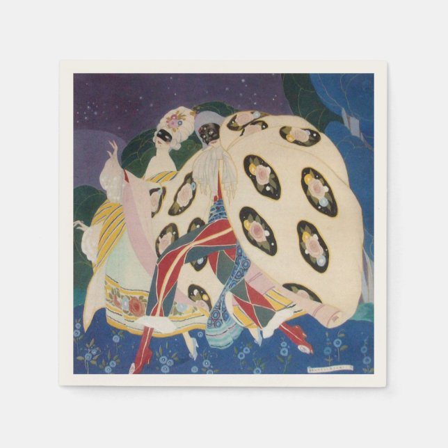 Guardanapo De Papel NOCTURNE COM MASKS / Art Deco Venetian Mascarada (Frente)