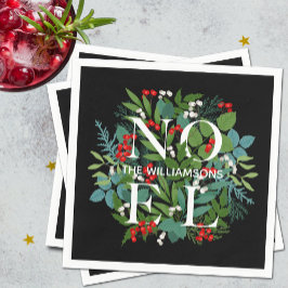 Guardanapo De Papel NOEL Berries Greenery Personalizado Natal Negro