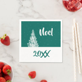 Guardanapo De Papel Noel Minimalista Snowy Tree Teal e Feriado Branco