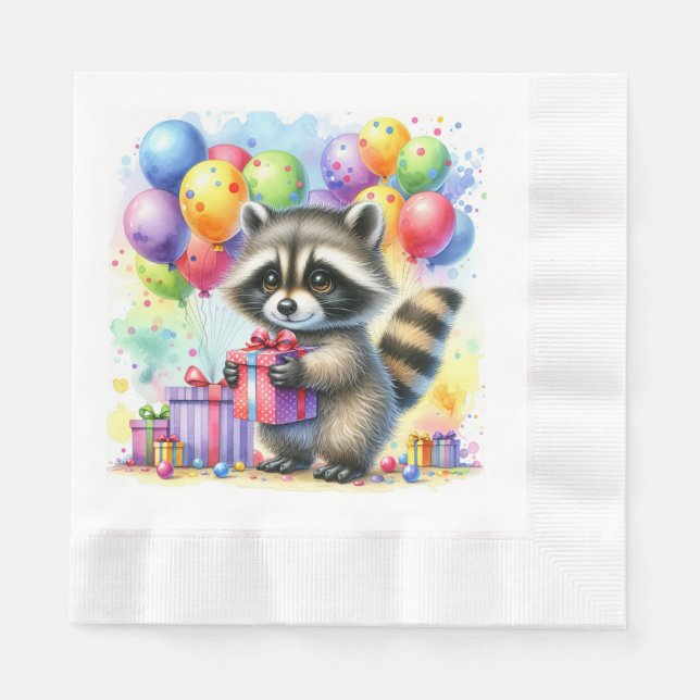 Guardanapo De Papel Noite de Cartoon Raccoon de Cores Aquáticas (Frente)