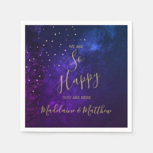 Guardanapo De Papel Noite de Douradas estrelas Roxo Astral Feliz