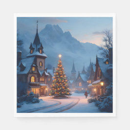 Guardanapo De Papel Noite de Neve na Praça – Cena de Vila de Férias