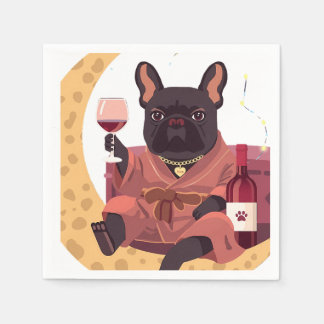 Guardanapo De Papel Noite de Vinho da Mamãe do Bulldog Francês