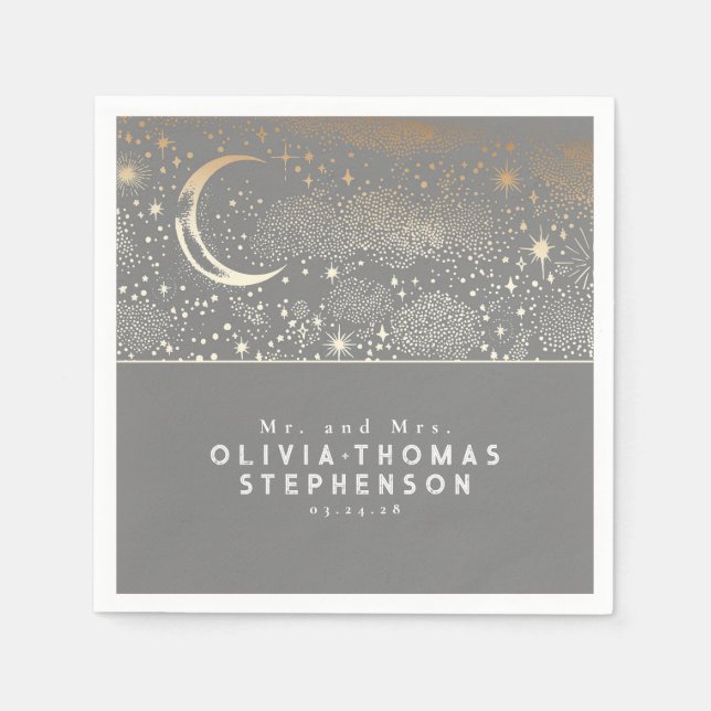 Guardanapo De Papel Noite Estrelas Lua Céu Místico Romântico (Frente)