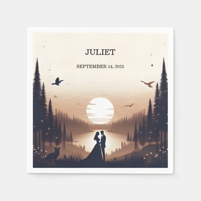 Guardanapo De Papel Noite Pôr do Sol Lua Nuvem Crepúsculo Chá de Panel (Frente)