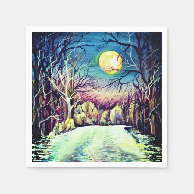 Guardanapo De Papel Noite Silenciosa Inverno Lua Cheia (Frente)