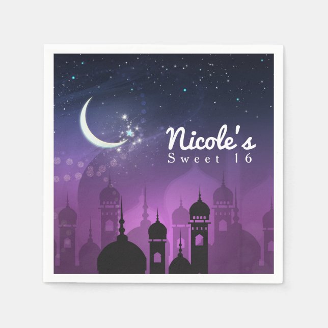 Guardanapo De Papel Noites Árabes Marroquinas Luar Roxo (Frente)