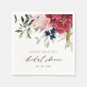 Guardanapo De Papel Noiva Bege Azul Floral Borgonha Chuveiro Nupcial