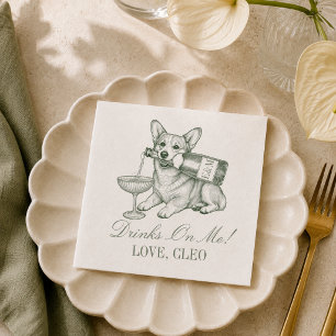 Guardanapo De Papel Noiva Champanhe Corgi Verde Sage Esnobe