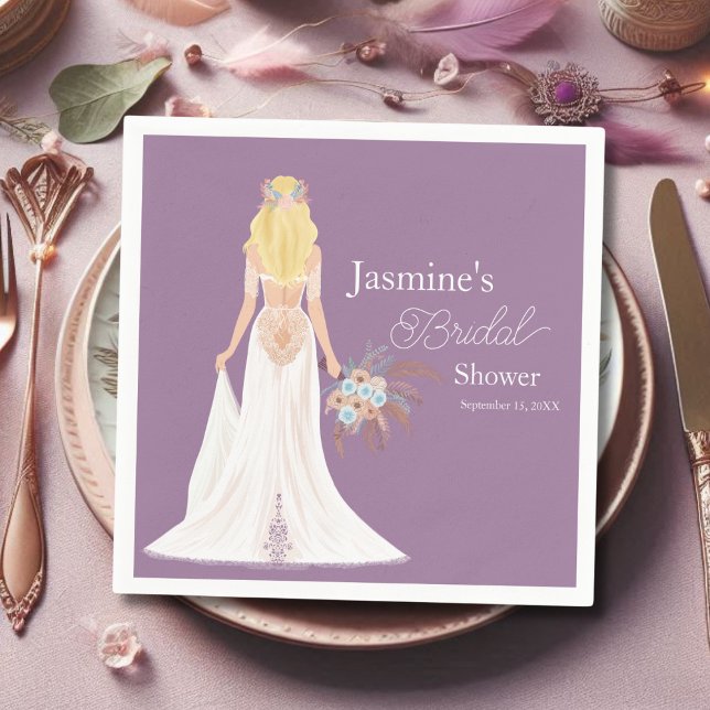 Guardanapo De Papel Noiva de Cabelo Loiro Boho com Flores (Criador carregado)