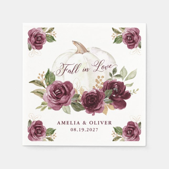 Guardanapo De Papel Noiva de Outono de Abóbora Borgonha Floral (Frente)