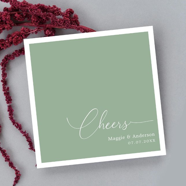 Guardanapo De Papel Noiva de Verde Salvia com Letra Cheers (Simplicity in Style: Cheers to Forever Wedding Napkins)