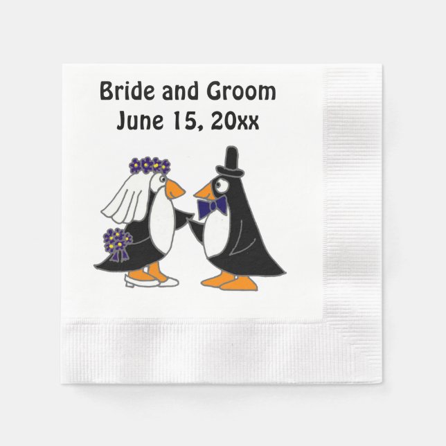 Guardanapo De Papel Noiva e Groom Penguin Wedding Art (Frente)