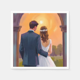 Guardanapo De Papel Noiva e Noivo Aquarela Casamento Feliz Para Sempre