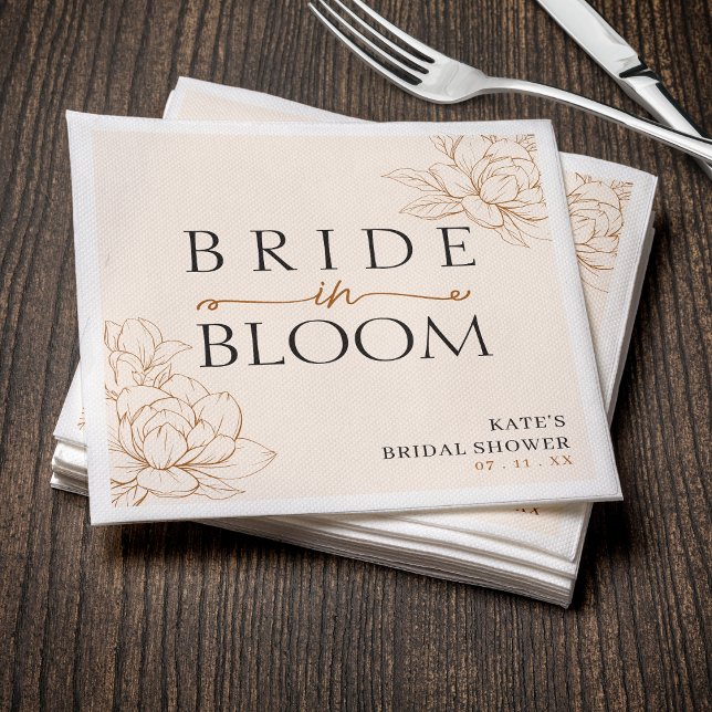 Guardanapo De Papel Noiva no Chá de panela Bloom Tan Brown (Bride in Bloom Tan Brown Bridal Shower Napkins
)