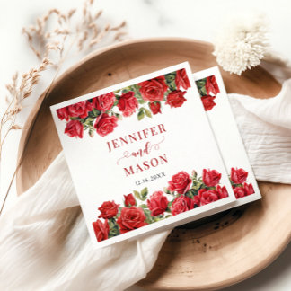 Guardanapo De Papel Noiva Noivo Flor de Rosa Vermelha de Borgonha Casa