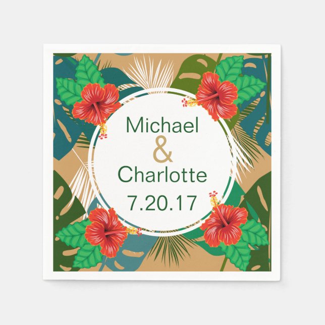 Guardanapo De Papel Noiva & Noivo Hibisco Vermelho Havaiano Luau (Frente)