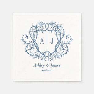 Guardanapo De Papel Noiva Rosa de Aço Azul Monograma Crista Casamento