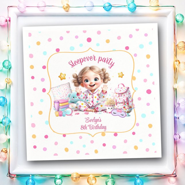 Guardanapo De Papel Noivado da Menina Bonita do Partido do Sono (Sleepover Slumber Party Cute Girl Birthday Napkins)
