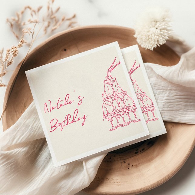 Guardanapo De Papel Noivado da Torre de Champanhe Retron-Pink Desenhad (Criador carregado)