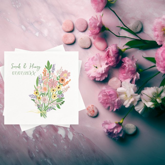 Guardanapo De Papel Noivado de Casamento Personalizado Pintado (Wildflowers Handpainted Custom Wedding Engagement Napkins
)