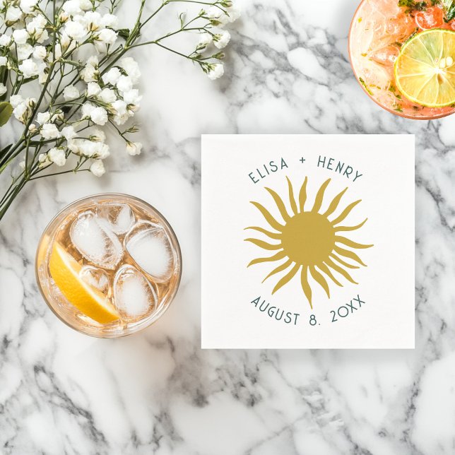 Guardanapo De Papel Noivado de Lado Soireto Cinto Sol PERSONALIZADO (Seaside Soiree WEDDING Engagement Cute Sun CUSTOM Napkins
)