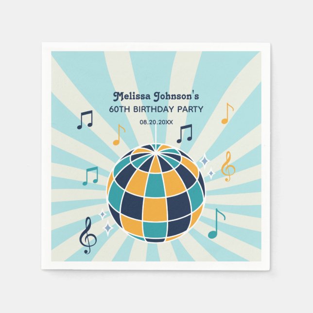 Guardanapo De Papel Noivado Musical de Bola de Disco de Onda Retroativ (Frente)